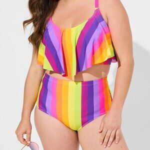 Torrid - High Rise Allover Smooth Swim Bottom in Muted Rainbow​​​​​​​